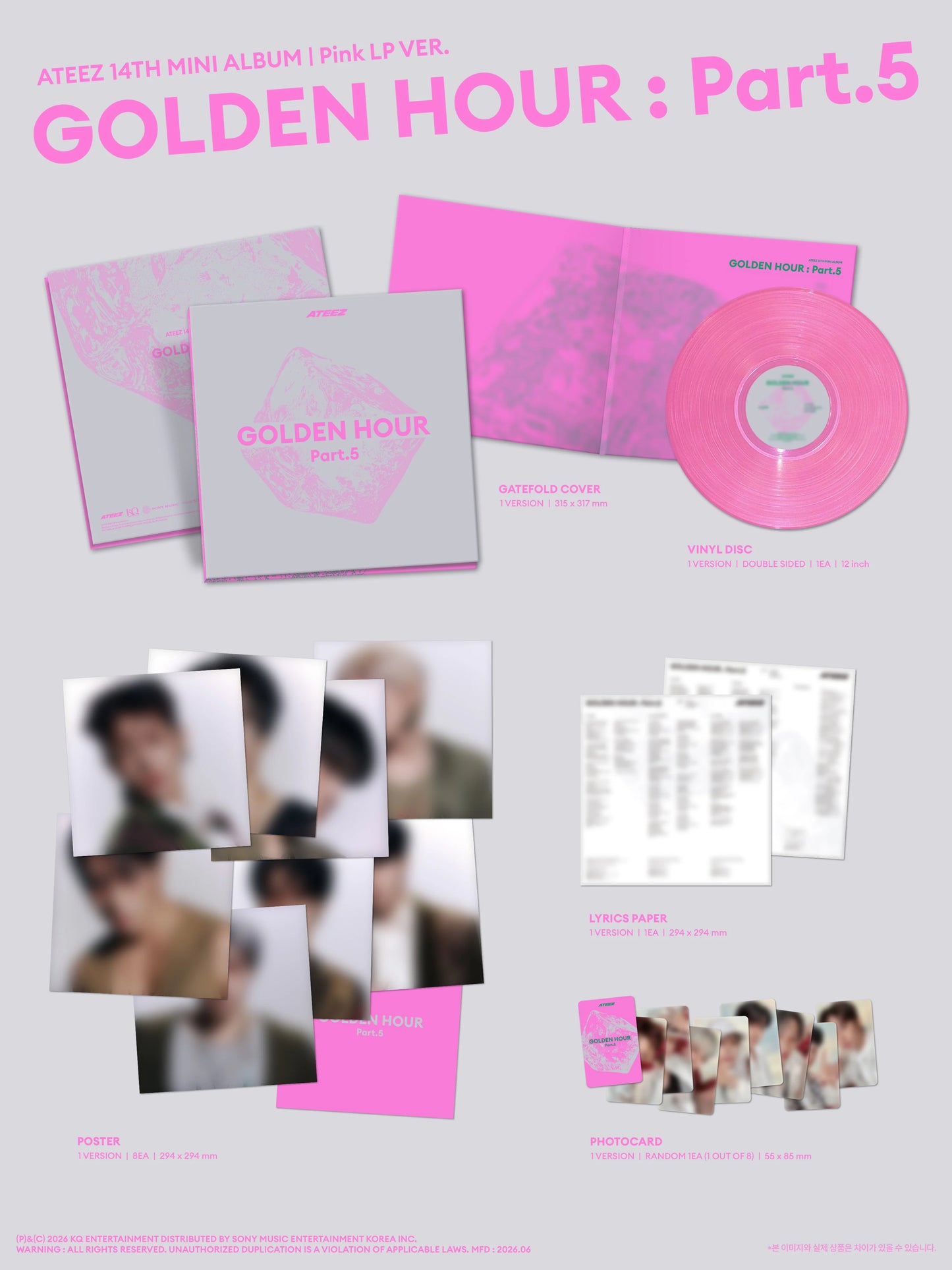 Pre-Order - ATEEZ - GOLDEN HOUR : Part. 5 - Pink LP Vers.