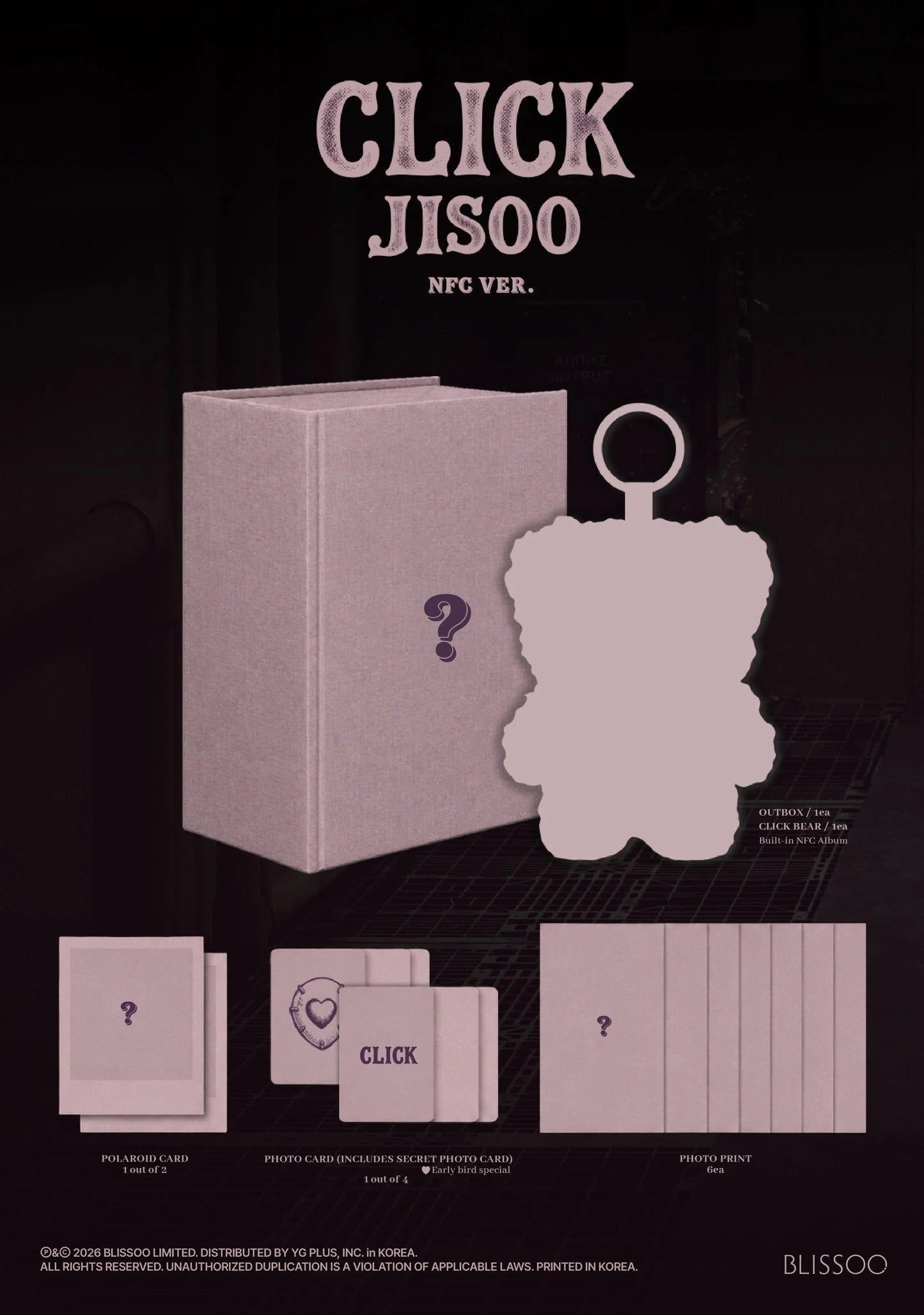 Pre-Order - BLACKPINK - JISOO - Single Album - CLICK - CLICK BABY BEAR NFC Vers.