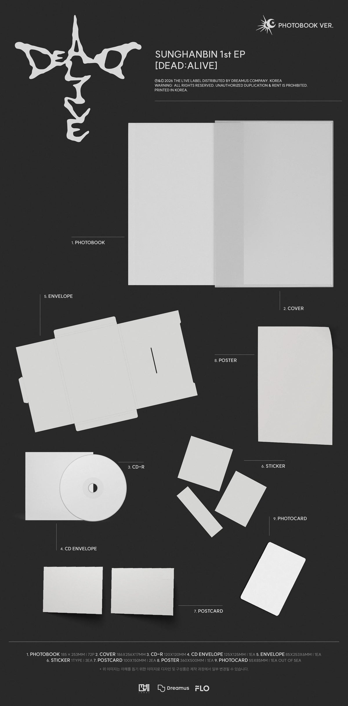 Pre-Order - ZEROBASEONE - SUNGHANBIN - 1st EP - DEAD:ALIVE - Photobook - Luminous Vers.