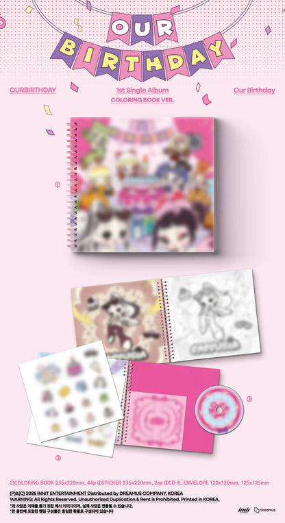 Pre-Order - OURBIRTHDAY - 1st Single Album - Our Birthday - COLORING BOOK Vers.