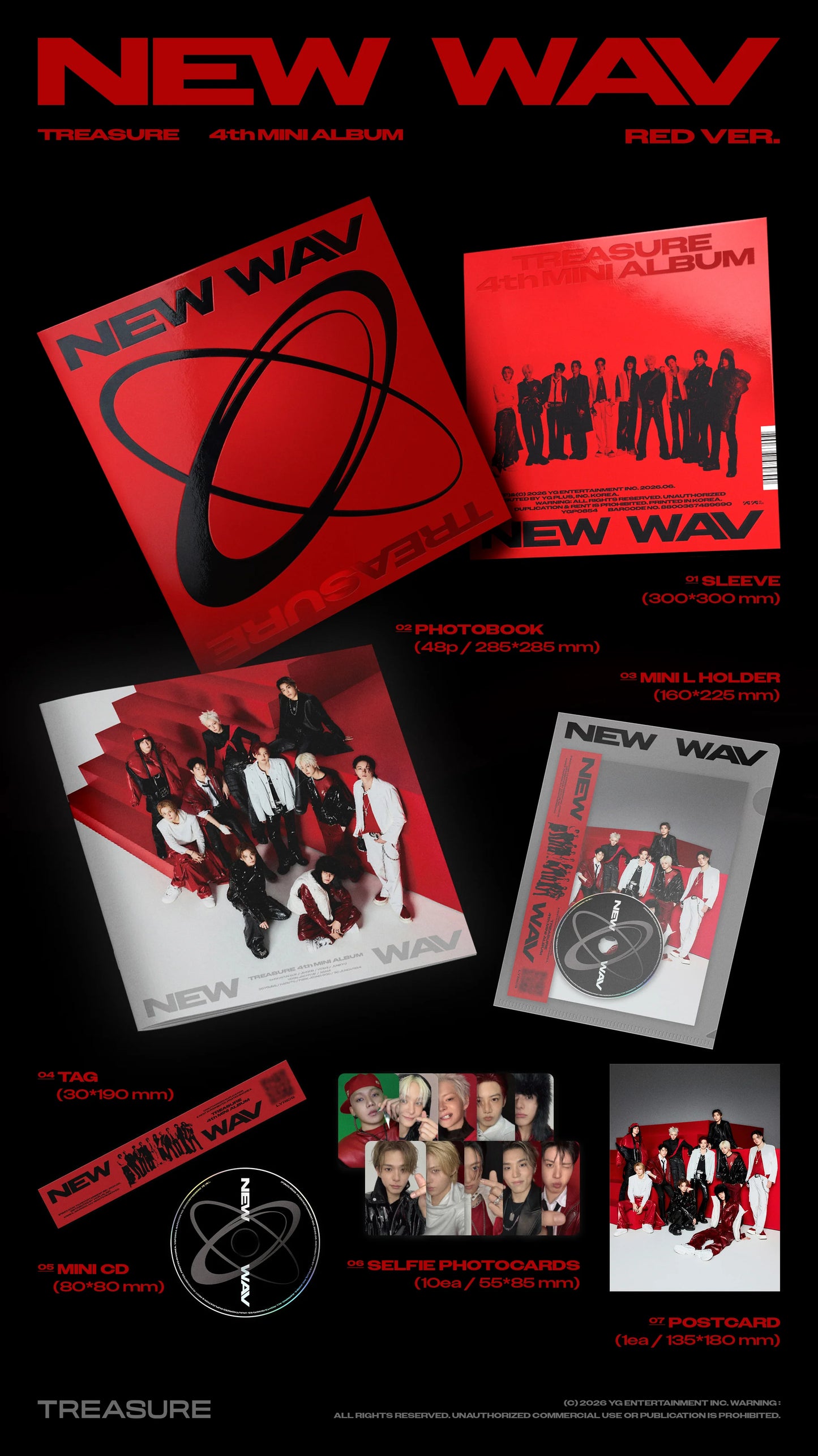 TREASURE - 4th Mini Album - NEW WAV - RED Vers.