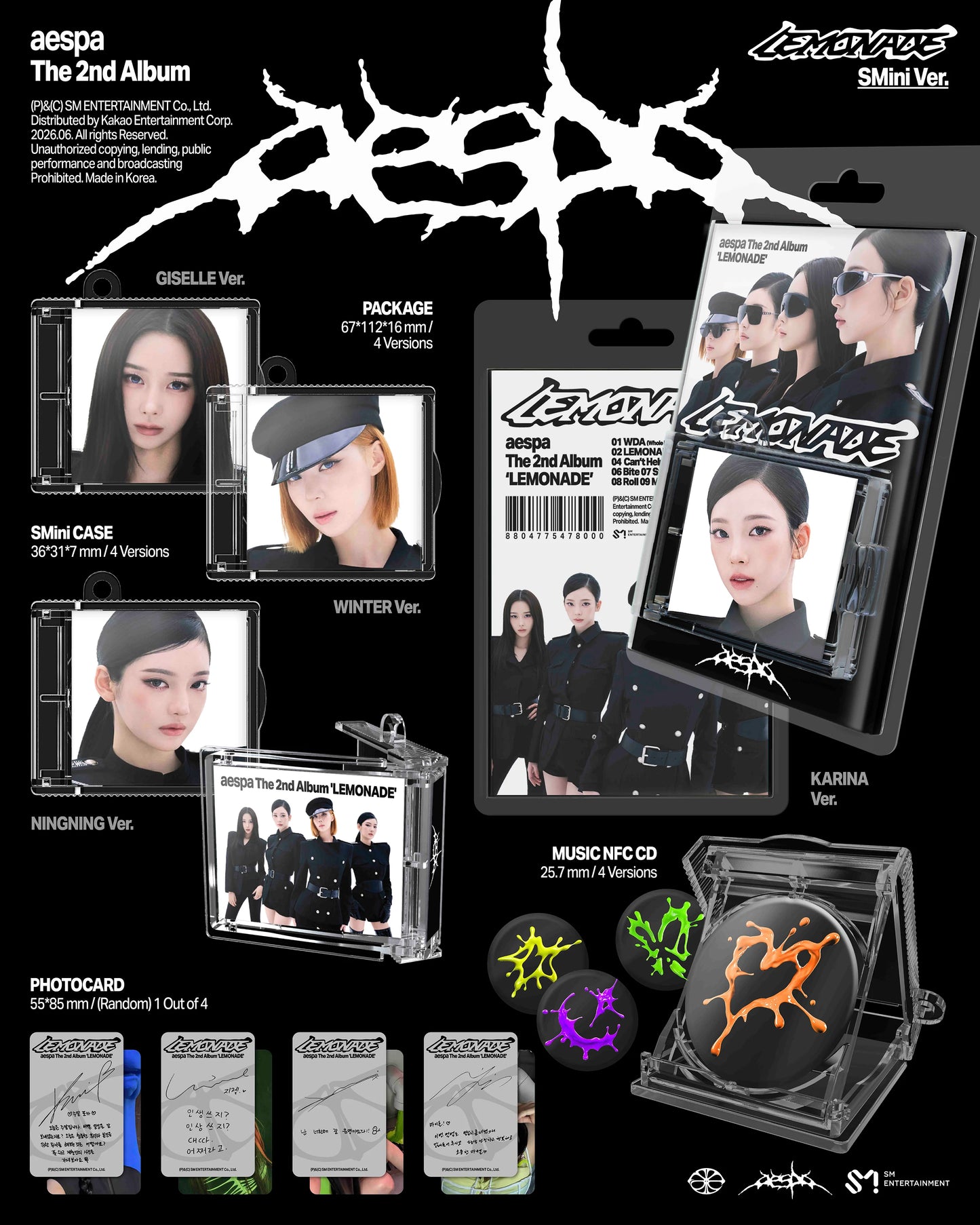 Pre-Order - aespa - 2nd Album - LEMONADE - SMini Vers. (Smart Album)