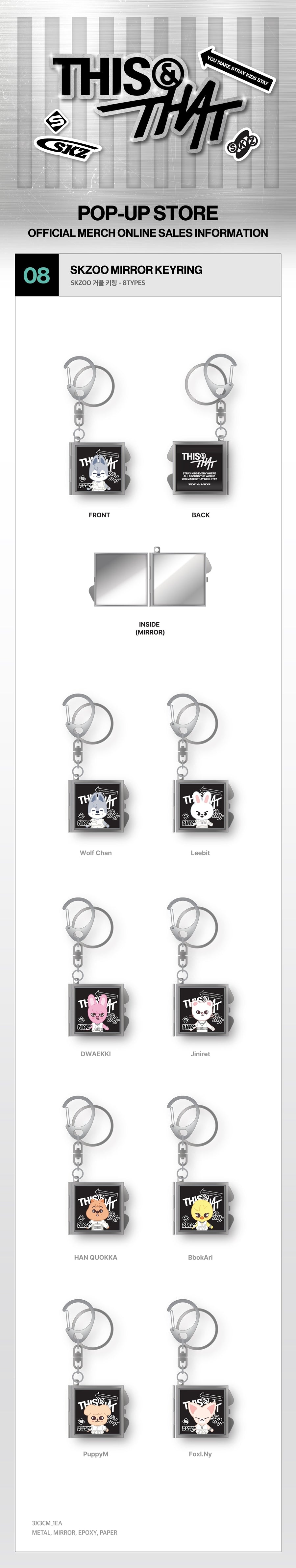 Pre-Order - Stray Kids - THIS & THAT MD - SKZOO MIRROR KEYRING